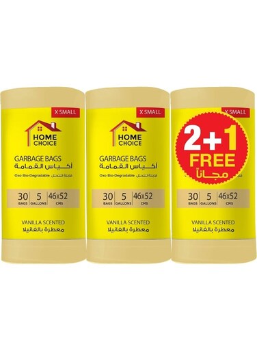 CHOICE 5 Gallons Scented-VANILLA, Pack of 90-Pieces, Size 46*52 cm Trash Bags (30 Trash Bags X 3 Scented Rolls), Bio-degradable Garbage Bags Roll, Bin Liners