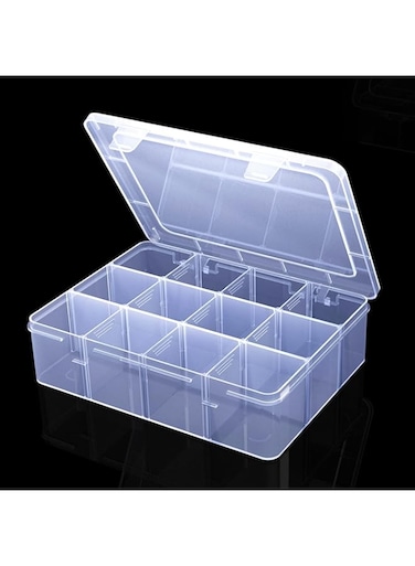 YUGOOD Large Clear Organizer Box,12 Grids Organizer Box with Removable Dividers for Jewelry,Bead Storage Organizer Box,Plastic Compartment Container for Tool Tackle Box(8.8 x 7.1 x 2.3 in)