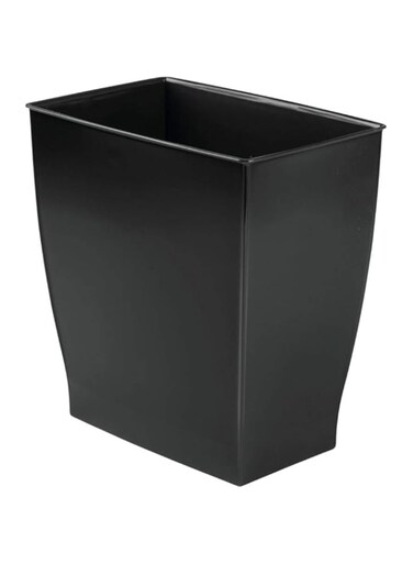 iDesign Spa Rectangular Trash Can, Waste Basket Garbage Can for Bathroom, Bedroom, Home Office, Dorm, College , Black , 11.25" x 7.5" x 12", 2.5 Gallon , 64772