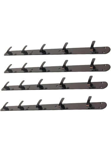 Robustline Multipurpose Wall Mounted Coat Hook on Plate (Khuty) for Clothes, Coats, Hats, Belts, Towels (4, Matt Black)
