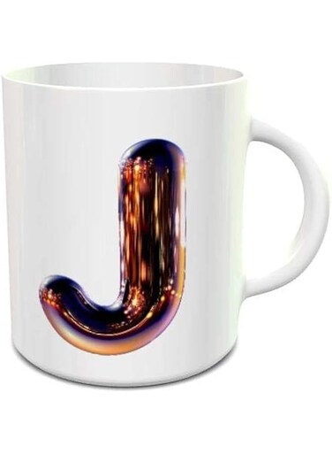 imPRESS White Ceramic Coffee Mug With Night Chrome Letter J