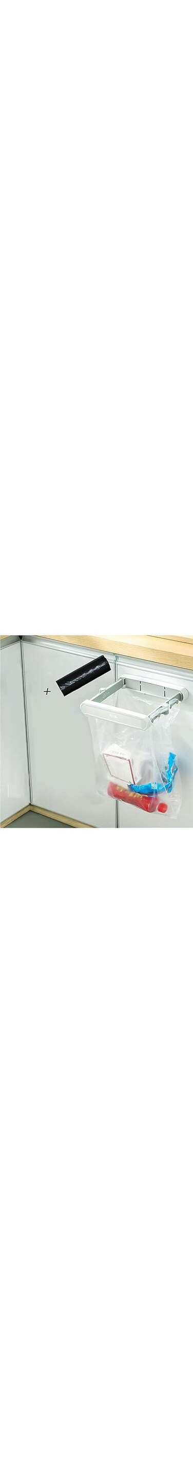 ALMEKAQUZ Foldable Hanging Trash Bag Holder, One Button to Fold Garbage Bag Holder with A Roll of Garbage Bag, Over the Cabinet Trash Can Wall Mounted Garbage Bag Holder (White)