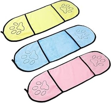 3 Pieces Microfiber Dog Bath Towel, Super Absorbent Pet Bath Towel Quick Drying with Hand Pockets, Fit for Medium, Small Dog and Puppy(Pink,Blue,Yellow)
