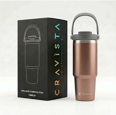 900ml Vacuum Insulated Cup &acirc;&euro;&ldquo; Stainless Steel Double Wall Travel Tumbler for Men, Women, Girls, Boys with Handle &amp; Lid   Hot &amp; Cold Flask Water Bottle for Office, Car, Gym, Outdoor (Copper)