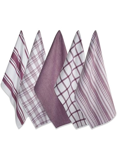 DII Assorted Woven, Kitchen Dishtowel Set, 18x28, Wine, 5 Piece