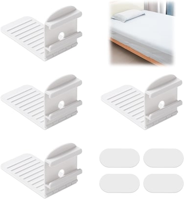 Bed Sheet Holders, Foldable Bed Sheet Fasteners, Lock Sheet Clips for Mattress, Prevent Loose Bedding, Adjustable Bed Sheet Straps, Easy Fixation, White, 4 Pieces