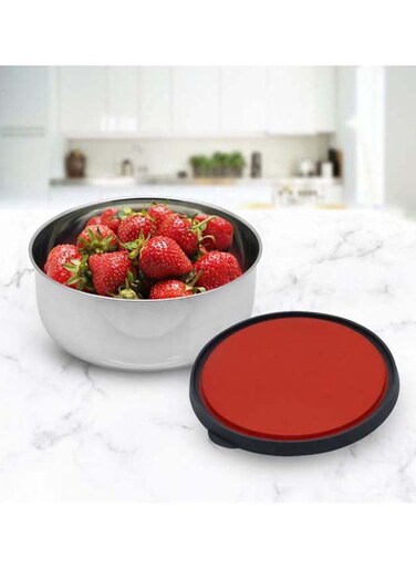 Stainless Steel Storage Bowl With Lid Silver/Red 16x7.2x16cm
