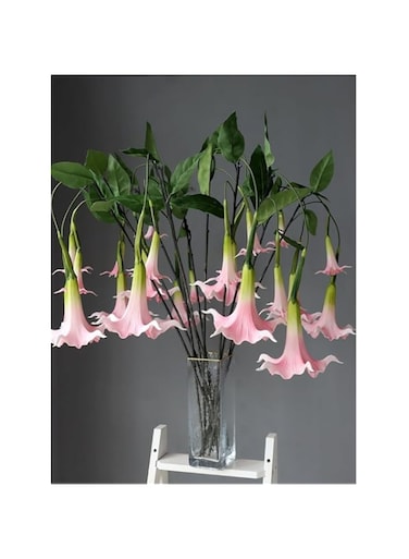 Artificial Mandala Orange Trumpet Flower Stem with Leaves, Real Touch Wedding Decor, Garden Wall Hanging (pink)