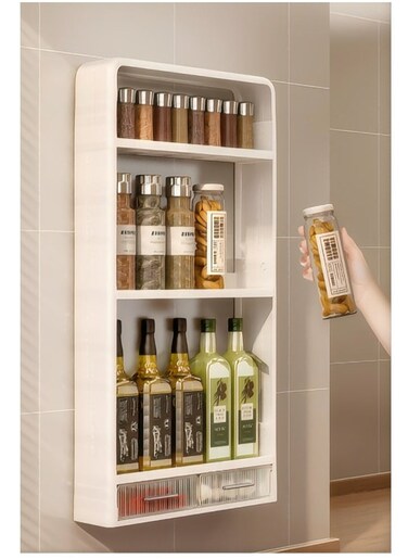 Kitchen Rack, Punch-Free Plastic Wall-Mounted Multi-Layer Storage Rack