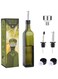 Glass Olive Oil Bottle Dispenser - 500ml Green Oil and Vinegar Cruet with Pourers and Funnel - Olive Oil Carafe Decanter for Kitchen