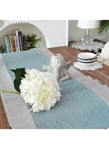 Splicing Table Runner Double Sided Farmhouse Simple Style Blue Gray Beige Brown Embroidery Decor for Home Kitchen Dining Party Outdoor (Blue+Gray, 40x180cm)