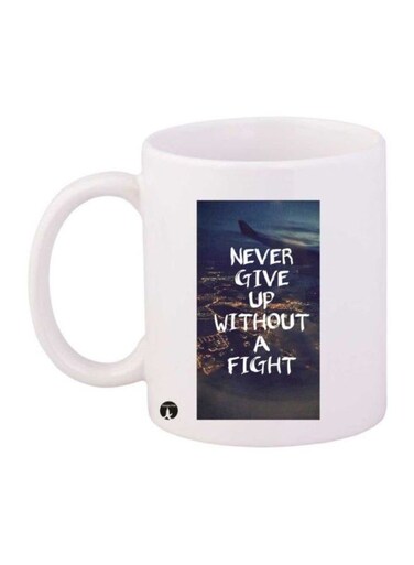 Never Give Up Printed Mug White/Black/Blue