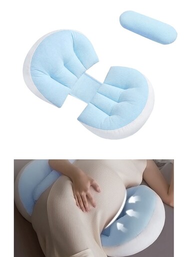 Pillows for Sleeping, Maternity Pillow Support for Back, Legs, Belly of Pregnant Women, Detachable Cover and Adjustable, Belly fitting U shape, Blue