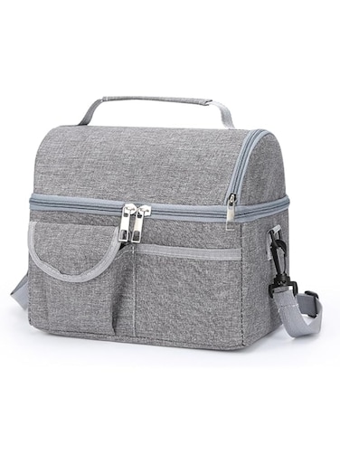 Tazweeq Waterproof Insulated Bento Bag, Double Layer Lunch Bag with Large Capacity, Reusable Lunch Box for Office, Picnic, Leak-proof Cooler Bag（Grey）