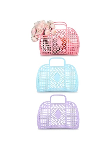 Gift Basket, 3 Pcs Jelly Tote Bags for Women Wedding Jelly Gifts Tote Bags Plastic Jelly Beach Basket for Wedding Girl Bridesmaid, Kids Girls Plastic Jelly Purse Women Basket Jelly Tote Bag