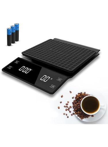 LEVADA PLUS Multifunctional Coffee Scale and Kitchen Scale with Timer &ndash; 3Kg / 0.1g High Precision - Good for Pour Over Coffee, Over Drip Espresso and Cooking (Battery included) - Black