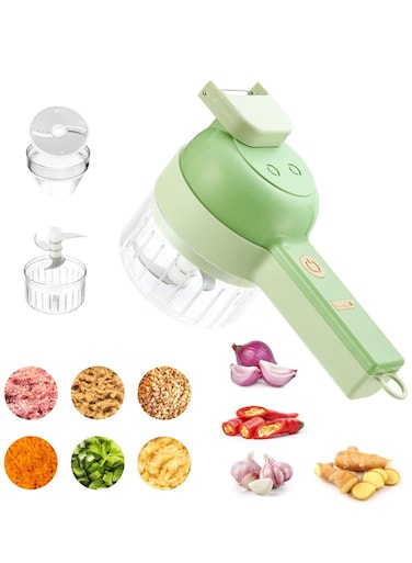 4 in 1 Electric Vegetable Cutter Set, Portable Electric Vegetable Slicer Chopper Food Chopper with One Button Cleaning Function for Onion, Salad Cutter, Garlic Breaker, Meat Chopper