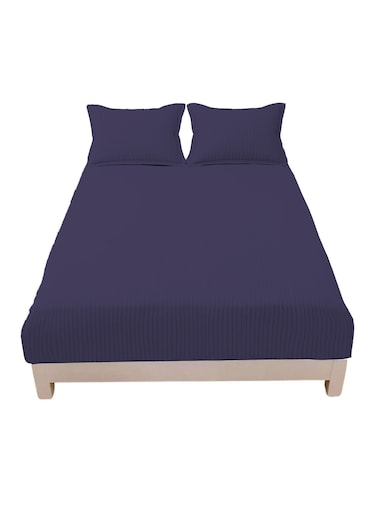 Smart Fitted Bed Sheet Striped Cotton Bed Sheet with Pillow cover Dark Blue