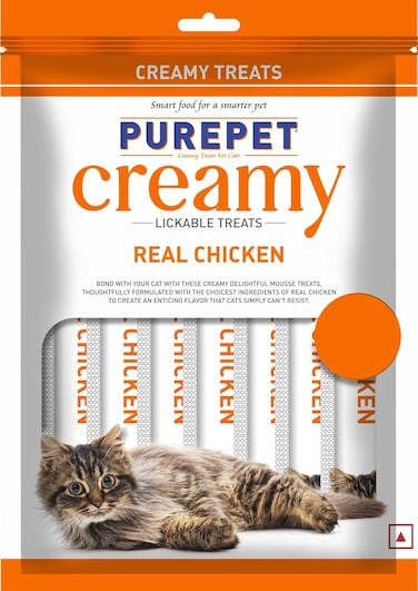 Purepet Creamy Lickable Cat Treats,Real Chicken 360Gm(15g x24 Pcs)  Rich In Protein,Taurine For Heart &amp; Vision,Ideal For Training And Bonding, Promotes Hydration  Treats For Kitten And Adult Cats