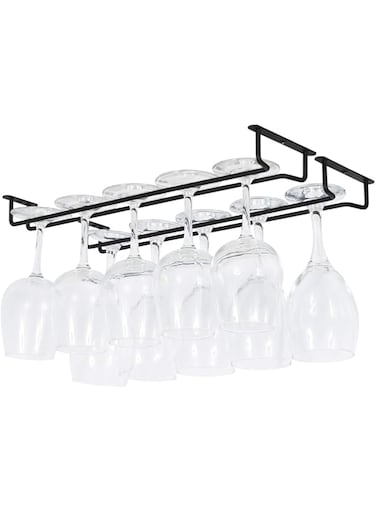 Wallniture Brix Wine Glass Holder Under Cabinet Kitchen Organization and Storage for Kitchen Decor, Black Iron 17 Inch Set of 2