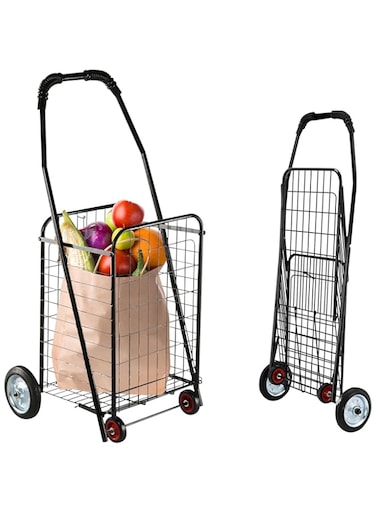 DAYONG Grocery Shopping Cart, Folding Utility Cart with 360&deg; Rolling Wheels, Light Weight Trolley for Luggage, Groceries, Travel (Black)