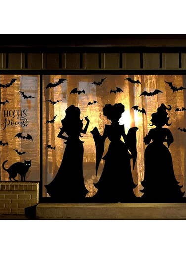 NimbusNote Halloween Window Clings Decor Decorations: Extra Large Hocus-Pocus Witchs Black Cat Bat Silhouette Window Decals, Halloween Window Stickers Indoor, School Home Office Party