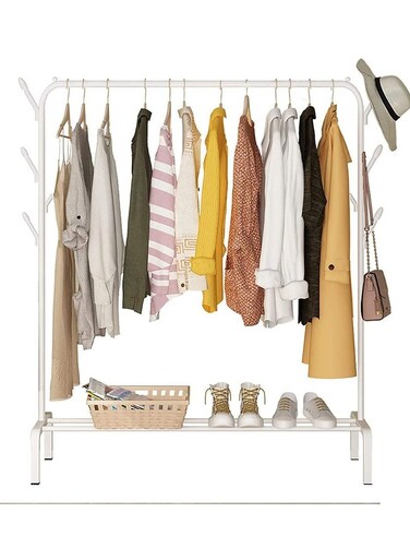 Clothes Rack, Clothing Garment Rack Metal Double Rail Hanging Clothes Storage Shelf for Boxes Shoes Boots Commercial Grade Multi-Purpose Entryway Shelving Unit for Home Office Bedroom
