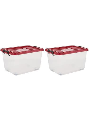 Cosmoplast 33L Clear Plastic Storage Box with Wheels &amp; Lockable Lid Set of 2