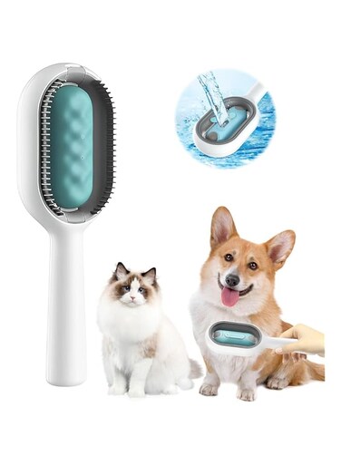 PUCHEN Multifunction Pet Grooming Brush فرشاة العناية بالحيوانات الأليفة with Water Tank, Cat and Dog Hair Brush for Grooming Massaging and Removing Loose Hair (Blue)