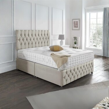 Celestial Nest Tufted Upholstered Queen Size Bed (160 X 200 CM) Beige Color