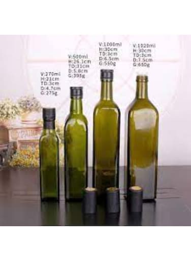 Oil Dispenser, Glass and Vinegar Dispenser Set, for Kitchen Olive oil bottle with cap and pourer and labels, green color bottles set of 6
