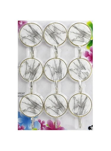 Hook Set Multi Design for Wall &amp; Home Organization Strong Adhesive Durable Hooks for Kitchen Bathroom Bedroom and Office Use (ROUND SHAPE 9 PCS)