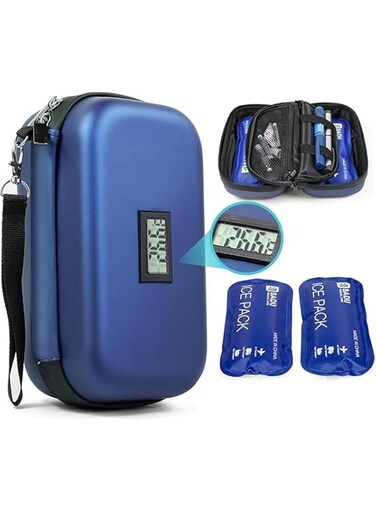 SKEIDO Insulin refrigerated travel case with thermometer display Refrigerated medicine diabetes storage bag Insulin portable storage box is suitable for daily life and travel (blue)