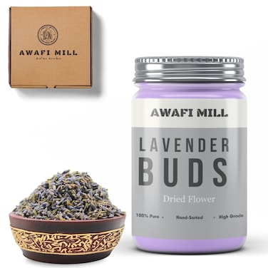 AWAFI MILL Natural Lavender Flower Buds - Premium Quality - Fragrant and Therapeutic - Perfect for Aromatherapy, Potpourri, and Crafts (Bottle of 50 gram / 1.7 Oz)