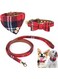 KWSLIN 3 Pack Bow Tie Dog Collar and Leash Set, Adjustable Leather Dog Collar, Plaid Collar with Bell for Puppies, Small Dogs, Medium Dogs and Cats, Red Black Plaid Style