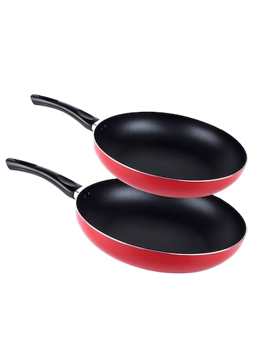 22cm and 26cm Red Eco Ceramic Frypan Nonstick Frying Pan Set of 2 Pcs Healthy Chemical Free Skillet Cookware Essential Kitchen Frying Pans