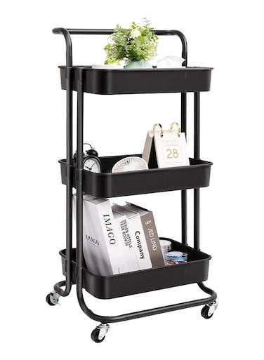 3-Tier Rolling Utility Storage Stand Movable Rolling Cart Large Capacity Storage Holder Craft Cart Multipurpose Organizer Shelf With Handles And Lockable Wheels for Kitchen,Bathroom,Living Room