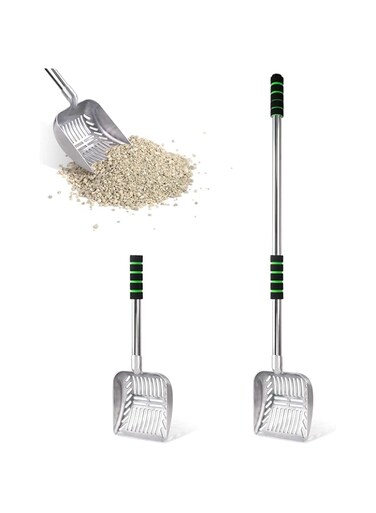 Onlyoung Cat Litter Scoop, Metal Adjustable Long Handle Litter Scooper, Detachable Stainless Steel Non-Stick Kitty Litter Scoop with Foam Padded Grip Handle, Heavy Duty Cats Pooper Pet Poop Shovel