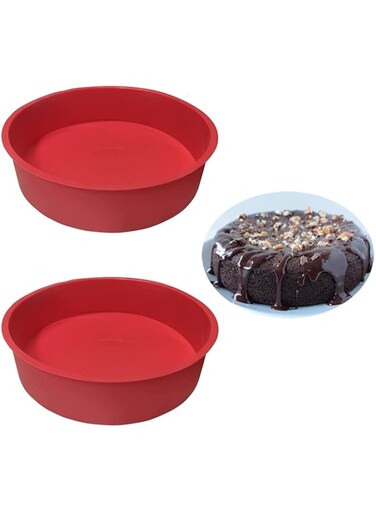 REECAGO 2pcs 8 Inch Silicone Cake Tins for Baking, Muffin Mould Non-Stick Quick Release Suitable for Cakes Muffins Puddings Bread, Round Cake Baking Pan