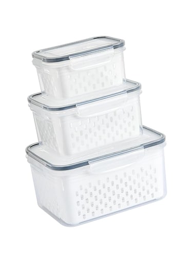 Cryfokt Drain Storage Basket Box, 3pcs Multipurpose Space Saving Fruit Vegetable Storage Container Transparent Easy Storage for Fridge
