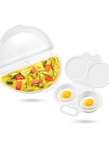 ELECDON Egg Poacher and Omelet Pan for Microwave, 2 Cavity for Perfect Poached Eggs, Microwave Cookware Easy Eggs Set for Quick and Healthy Breakfast, Dishwasher Safe Non-Stick, Kitchen Essentials