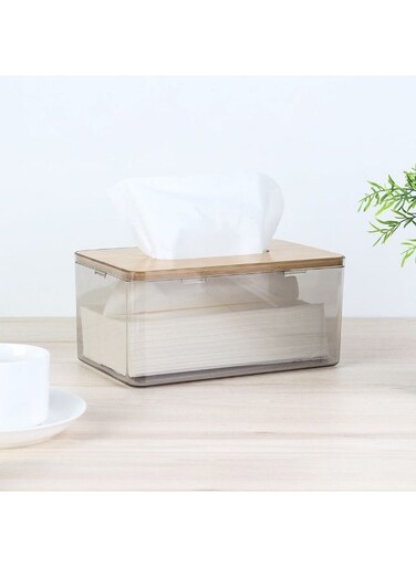 Home Aaron Tissue Box with Bamboo Lid - Stylish 21x13x10 cm Tissue Holder for Home &amp; Office - Eco-Friendly Bamboo Design, Ideal for Houseware &amp; Organization