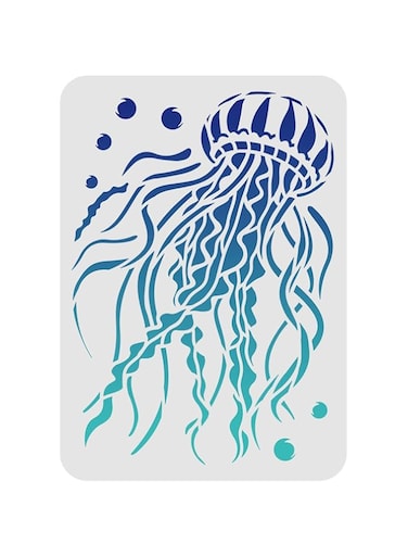 FINGERINSPIRE Jellyfish Stencil 11.7x8.3 inch Jellyfish Drawing Stencil Reusable Seashore Reef Fish Stencils Marine Life Stencil Ocean Theme Stencil for Painting on Wood Paper Fabric Floor Wall