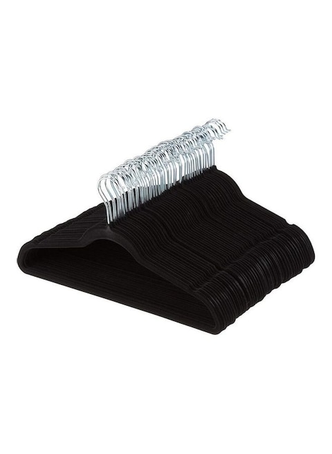50-Piece Sturdy Non-Slip Flocking Household Adult Hangers Black