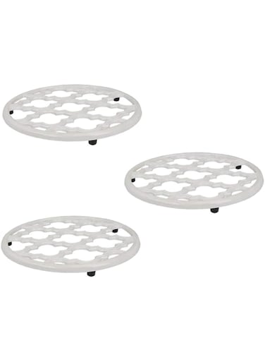 Home Basics Lattice Collection Cast Iron Trivet for Serving Hot Dish, Pot, Pans &amp; Teapot on Kitchen Countertop or Dinning, Table-Heat Resistant (3, White)