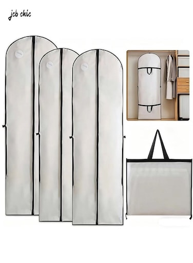 CHIC Garment Bag Long 180 x 60 cm, Pack of 3 Foldable Garment Covers with Handles&iuml;&frac14;&OElig;Breathable Garment Bags with Zip, Dustproof Clothing Protective Bag, Garment Bag for Wedding Dresses, Evening Dresses
