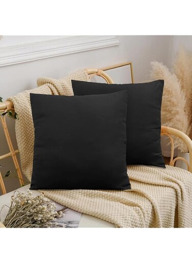 Firdous Cushion Cover Set 40x40 Soft And Skin Friendly Throw Pillow Cases Decorative Sofa Couch Covers Set Of 2 18x18 Inches Smooth Luxury Microfiber Pillow Case With Zipper, Black