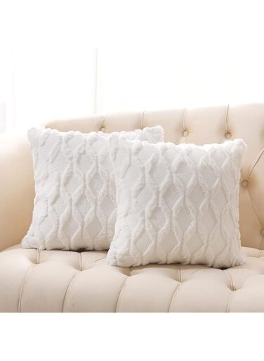 Volcanics Pack of 2 Faux Wool Throw Pillow Covers 20x20 Inches Decorative Farmhouse Velvet Couch Pillow Case Soft Plush Square Boho Cushion Pillowcase, White