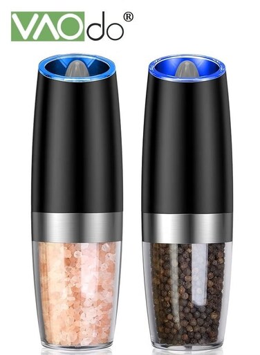 2PCS Gravity Electric Pepper Grinder or Salt Grinder Mill White Light Battery Operated Automatic Pepper Mill with Light Adjustable Coarseness
