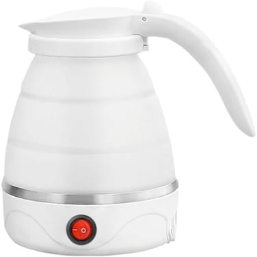 Portable Collapsible Electric Kettle - 600ml Foldable Travel Water Boiler for Camping &amp; Home - White

